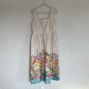 Boden Cream Dress with Vibrant Cityscape Print